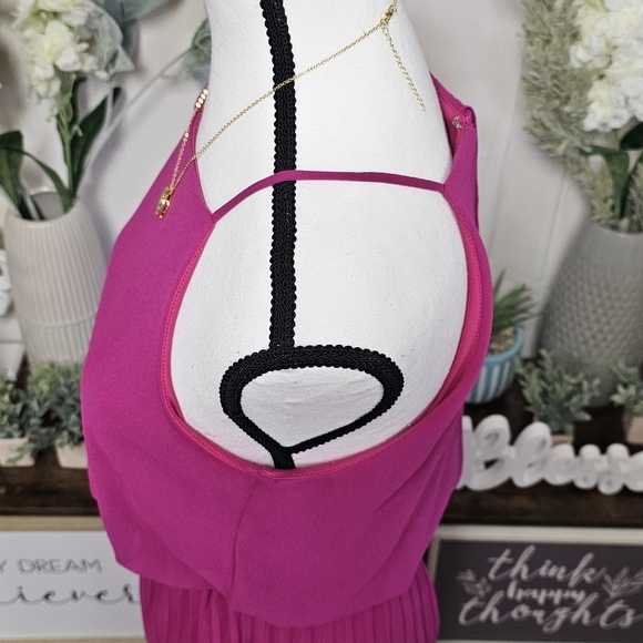 SAM EDELMAN | CHIFFON PLEATED SLEEVELESS MIDI DRESS- FUCHSIA PINK - Picture 14 of 16